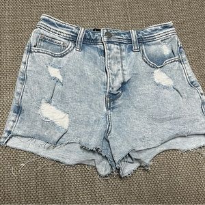 Hollister Light Blue Distressed Ultra High Rise Mom Jean Shorts